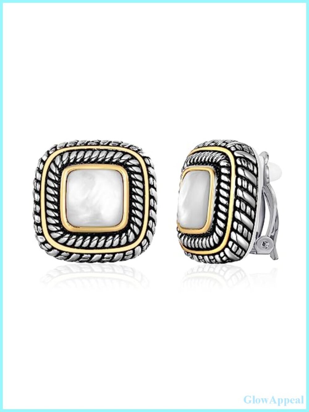 Mother of Pearl Clip On Hoop Earrings for Women Non Pierced Interwoven Textured